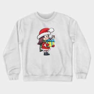 girl with a New Year's gift and a bird Crewneck Sweatshirt